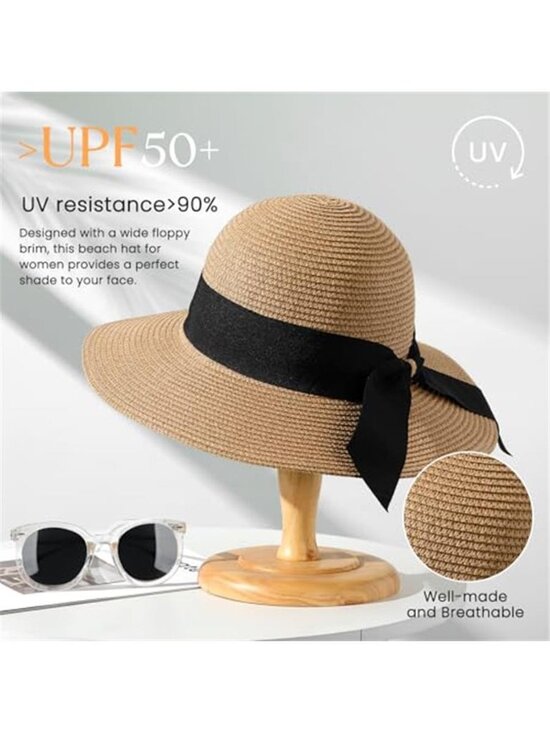 Beach Sun Straw Hats for Women UPF 50+ UV Sun Protection Wide Brim Summer main image 2